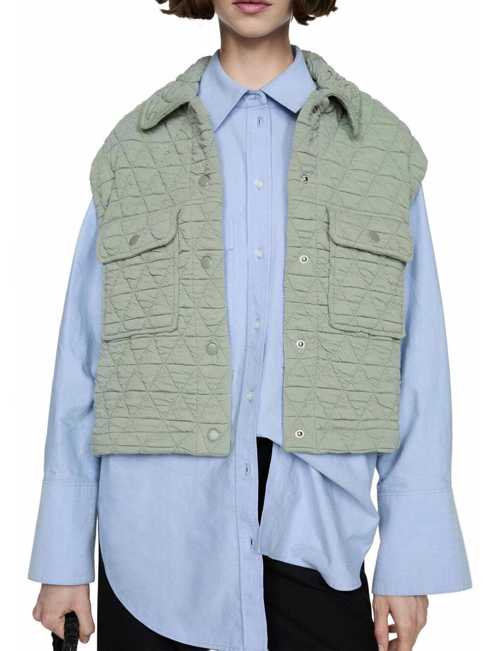Mango Quilted Vest with Buttons NWT Pastel Green Small